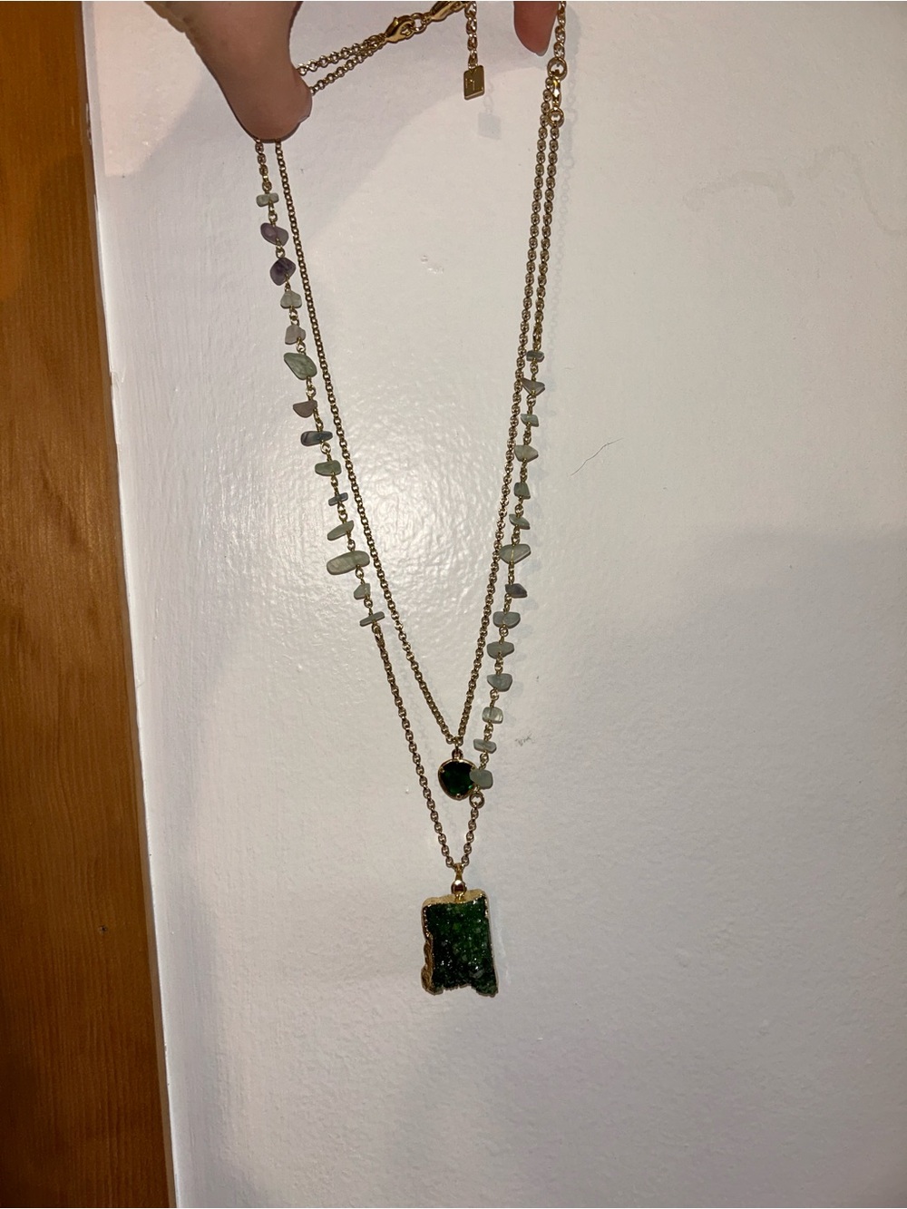 Park Lane Gold-Tone Layered Necklace with Green Crystal and Stones
